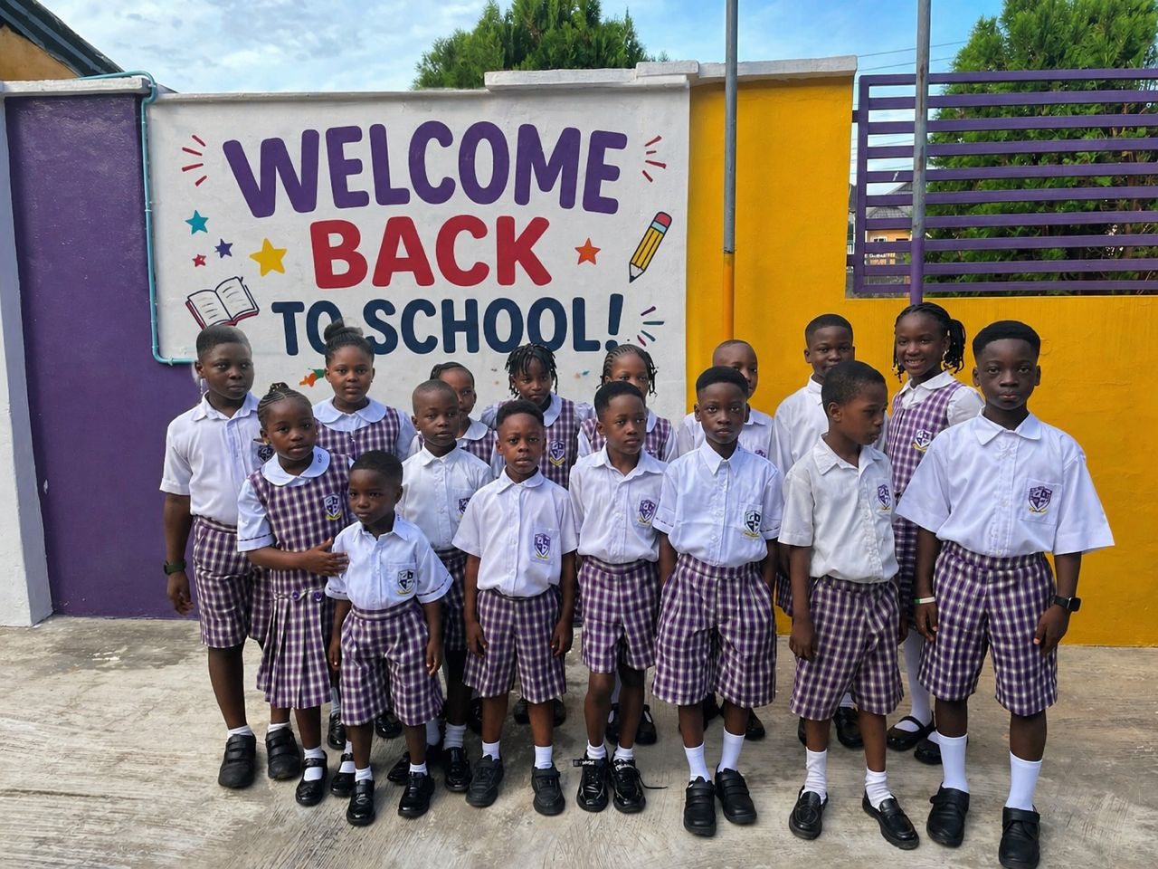 Genius Crest School pupils in white uniform